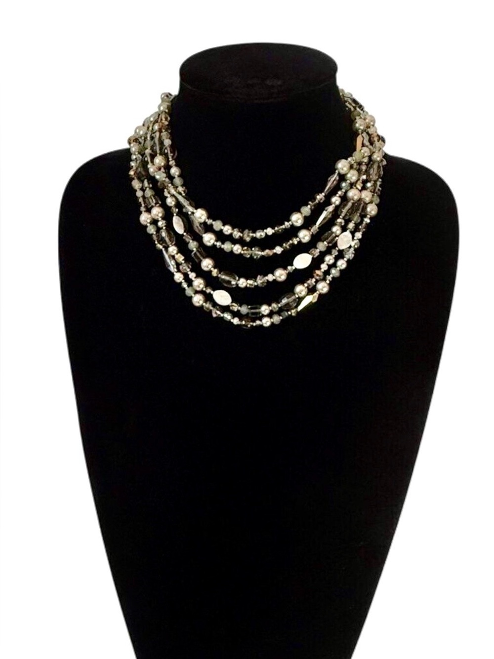 LOFT Smoky Gemstone & Shell Luxurious Multi-Strand Collar Necklace NWT